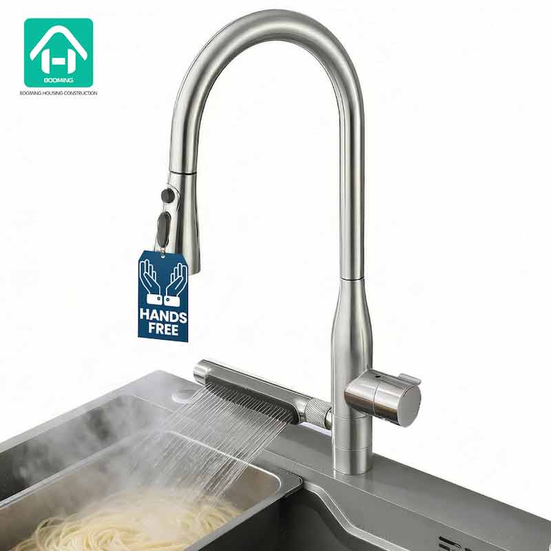 Waterfall Kitchen Faucet with Pull-Down Sprayer