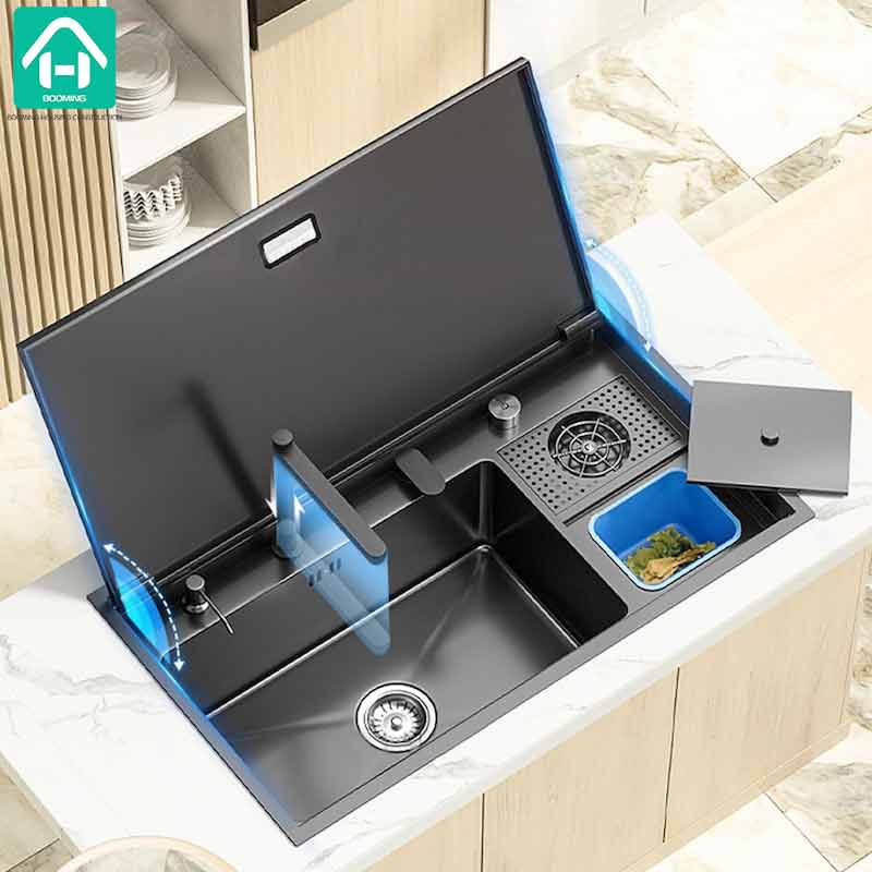 Hidden Kitchen Sink with Cover Plate Cup Washer 