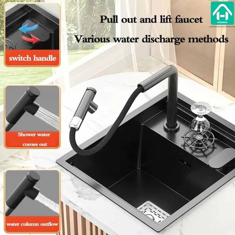 Invisible Kitchen Sink Wash Basin​ with Pull-out Faucet Mini Small Bar Sink