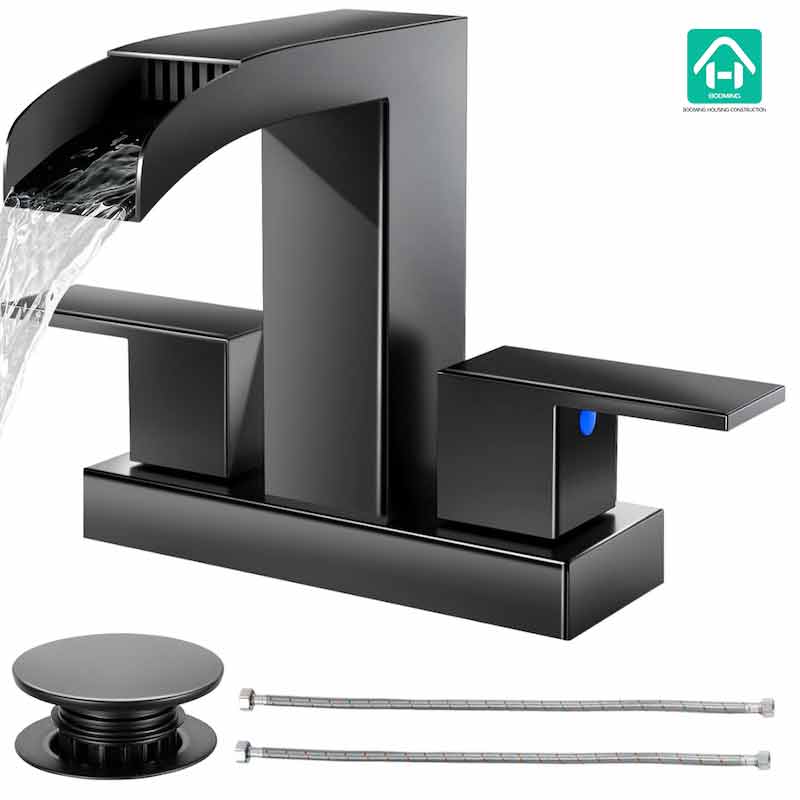 Matte Black Waterfall Bathroom Faucet Centerset